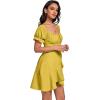 imageLYANER Womens Square Neck Ruffle Wrap Mini Dress Off Shoulder Flounce Short Sleeve A Line Flowy DressYellow