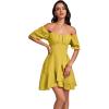 imageLYANER Womens Square Neck Ruffle Wrap Mini Dress Off Shoulder Flounce Short Sleeve A Line Flowy DressYellow