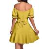 imageLYANER Womens Square Neck Ruffle Wrap Mini Dress Off Shoulder Flounce Short Sleeve A Line Flowy DressYellow