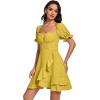 imageLYANER Womens Square Neck Ruffle Wrap Mini Dress Off Shoulder Flounce Short Sleeve A Line Flowy DressYellow