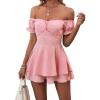 imageLYANER Womens Off Shoulder Wrap Tie Up Back Ruffle Short Sleeve Romper Short JumpsuitBaby Pink