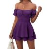 imageLYANER Womens Off Shoulder Wrap Tie Up Back Ruffle Short Sleeve Romper Short JumpsuitDeep Purple