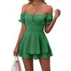 imageLYANER Womens Off Shoulder Wrap Tie Up Back Ruffle Short Sleeve Romper Short JumpsuitGreen