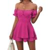 imageLYANER Womens Off Shoulder Wrap Tie Up Back Ruffle Short Sleeve Romper Short JumpsuitHot Pink