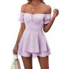 imageLYANER Womens Off Shoulder Wrap Tie Up Back Ruffle Short Sleeve Romper Short JumpsuitLavender