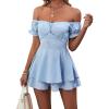 imageLYANER Womens Off Shoulder Wrap Tie Up Back Ruffle Short Sleeve Romper Short JumpsuitLight Blue
