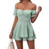 imageLYANER Womens Off Shoulder Wrap Tie Up Back Ruffle Short Sleeve Romper Short JumpsuitLight Green