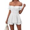 imageLYANER Womens Off Shoulder Wrap Tie Up Back Ruffle Short Sleeve Romper Short JumpsuitWhite