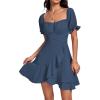 imageLYANER Womens Square Neck Ruffle Wrap Mini Dress Off Shoulder Flounce Short Sleeve A Line Flowy DressDark Blue
