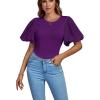 imageLYANER Womens Casual Round Neck Puff Short Sleeve Leotard Bodysuit TopDark Purple