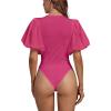 imageLYANER Womens Casual Round Neck Puff Short Sleeve Leotard Bodysuit TopRose