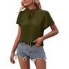 imageLYANER Womens Elegant Frill Mock Neck Ruffle Short Sleeve Blouse Work Shirt TopArmy Green