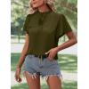 imageLYANER Womens Elegant Frill Mock Neck Ruffle Short Sleeve Blouse Work Shirt TopArmy Green