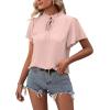 imageLYANER Womens Elegant Frill Mock Neck Ruffle Short Sleeve Blouse Work Shirt TopBaby Pink