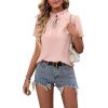 imageLYANER Womens Elegant Frill Mock Neck Ruffle Short Sleeve Blouse Work Shirt TopBaby Pink