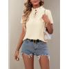 imageLYANER Womens Elegant Frill Mock Neck Ruffle Short Sleeve Blouse Work Shirt TopBeige