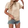 imageLYANER Womens Elegant Frill Mock Neck Ruffle Short Sleeve Blouse Work Shirt TopBeige