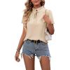 imageLYANER Womens Elegant Frill Mock Neck Ruffle Short Sleeve Blouse Work Shirt TopBeige