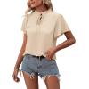 imageLYANER Womens Elegant Frill Mock Neck Ruffle Short Sleeve Blouse Work Shirt TopBeige