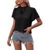 imageLYANER Womens Elegant Frill Mock Neck Ruffle Short Sleeve Blouse Work Shirt TopBlack
