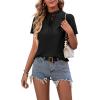 imageLYANER Womens Elegant Frill Mock Neck Ruffle Short Sleeve Blouse Work Shirt TopBlack