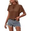 imageLYANER Womens Elegant Frill Mock Neck Ruffle Short Sleeve Blouse Work Shirt TopBrown