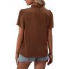 imageLYANER Womens Elegant Frill Mock Neck Ruffle Short Sleeve Blouse Work Shirt TopBrown