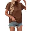 imageLYANER Womens Elegant Frill Mock Neck Ruffle Short Sleeve Blouse Work Shirt TopBrown
