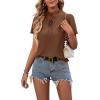 imageLYANER Womens Elegant Frill Mock Neck Ruffle Short Sleeve Blouse Work Shirt TopBrown