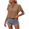 imageLYANER Womens Elegant Frill Mock Neck Ruffle Short Sleeve Blouse Work Shirt TopCamel