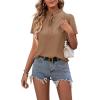 imageLYANER Womens Elegant Frill Mock Neck Ruffle Short Sleeve Blouse Work Shirt TopCamel