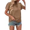 imageLYANER Womens Elegant Frill Mock Neck Ruffle Short Sleeve Blouse Work Shirt TopCamel