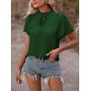 imageLYANER Womens Elegant Frill Mock Neck Ruffle Short Sleeve Blouse Work Shirt TopDark Green