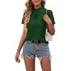imageLYANER Womens Elegant Frill Mock Neck Ruffle Short Sleeve Blouse Work Shirt TopDark Green
