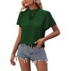imageLYANER Womens Elegant Frill Mock Neck Ruffle Short Sleeve Blouse Work Shirt TopDark Green
