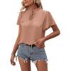 imageLYANER Womens Elegant Frill Mock Neck Ruffle Short Sleeve Blouse Work Shirt TopDusty Pink