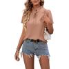 imageLYANER Womens Elegant Frill Mock Neck Ruffle Short Sleeve Blouse Work Shirt TopDusty Pink
