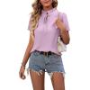 imageLYANER Womens Elegant Frill Mock Neck Ruffle Short Sleeve Blouse Work Shirt TopLight Purple