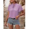 imageLYANER Womens Elegant Frill Mock Neck Ruffle Short Sleeve Blouse Work Shirt TopLight Purple