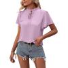 imageLYANER Womens Elegant Frill Mock Neck Ruffle Short Sleeve Blouse Work Shirt TopLight Purple