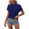 imageLYANER Womens Elegant Frill Mock Neck Ruffle Short Sleeve Blouse Work Shirt TopNavy