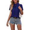 imageLYANER Womens Elegant Frill Mock Neck Ruffle Short Sleeve Blouse Work Shirt TopNavy
