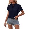 imageLYANER Womens Elegant Frill Mock Neck Ruffle Short Sleeve Blouse Work Shirt TopNavy Blue