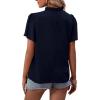imageLYANER Womens Elegant Frill Mock Neck Ruffle Short Sleeve Blouse Work Shirt TopNavy Blue
