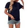 imageLYANER Womens Elegant Frill Mock Neck Ruffle Short Sleeve Blouse Work Shirt TopNavy Blue