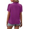 imageLYANER Womens Elegant Frill Mock Neck Ruffle Short Sleeve Blouse Work Shirt TopPurplish Red