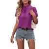imageLYANER Womens Elegant Frill Mock Neck Ruffle Short Sleeve Blouse Work Shirt TopPurplish Red