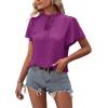 imageLYANER Womens Elegant Frill Mock Neck Ruffle Short Sleeve Blouse Work Shirt TopPurplish Red