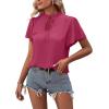 imageLYANER Womens Elegant Frill Mock Neck Ruffle Short Sleeve Blouse Work Shirt TopRose