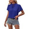 imageLYANER Womens Elegant Frill Mock Neck Ruffle Short Sleeve Blouse Work Shirt TopRoyal Blue